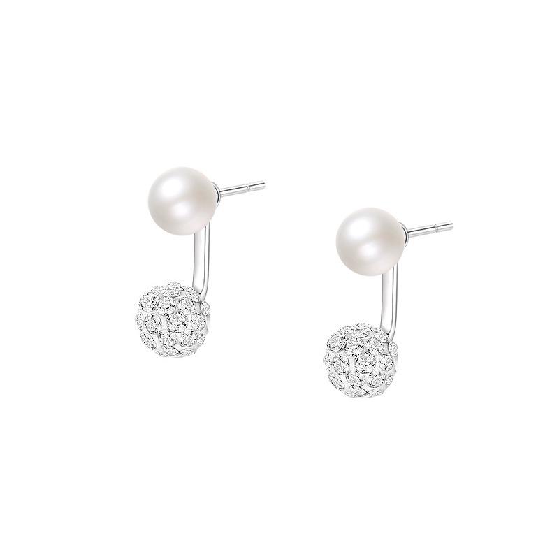 925 Sterling Silver Natural Freshwater Pearl Rear Mounted Earrings for Women French Light Luxury Temperament Party Jewelry