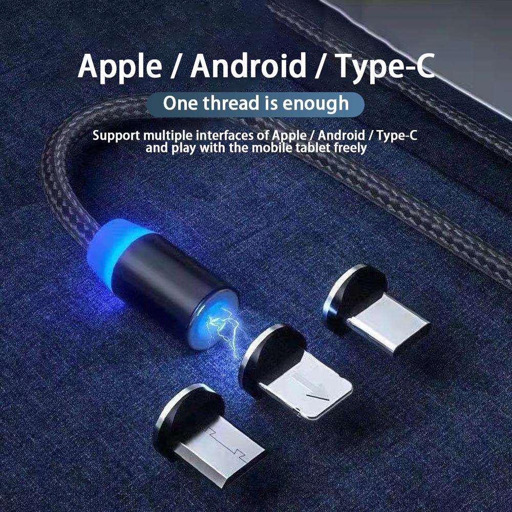 3A светодиодный магнитный USB-кабель для быстрой зарядки iPhone, кабель типа C, магнитное зарядное устройство, зарядка данных, кабель Micro USB, кабель для мобильного телефона, USB-шнур