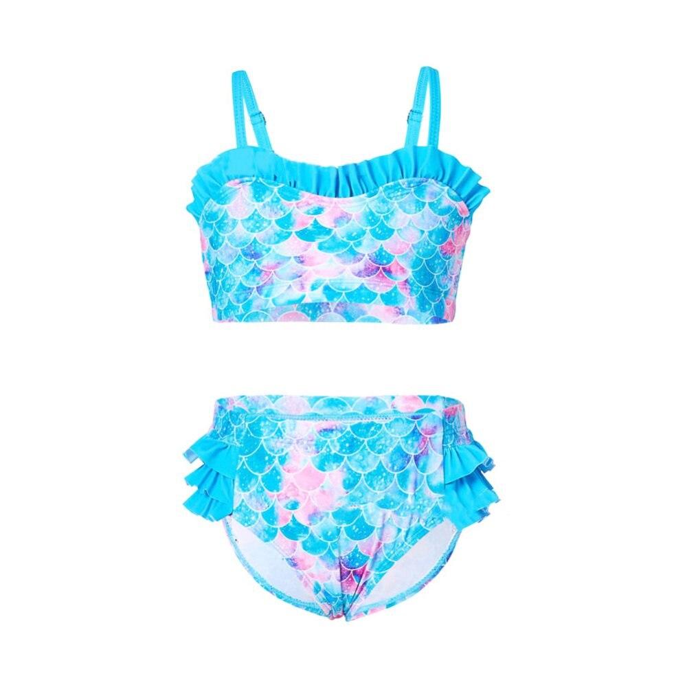 Купальники для маленьких девочек, двухсекционные купальные костюмы с бретелькой на шее, пляжный купальник с 3D принтом и рюшами, быстросохнущие купальники, бикини-костюм русалки, От 2 до 9 лет