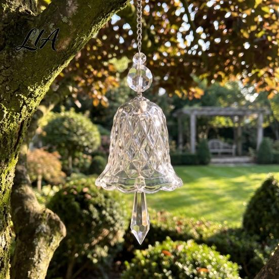 Indoor Home Hanging Decor Faux Crystal Bell Suncatcher, Glass Prism Wind Chime Ornament, Clear Handmade Decoration Christmas Tree Rainbow Maker