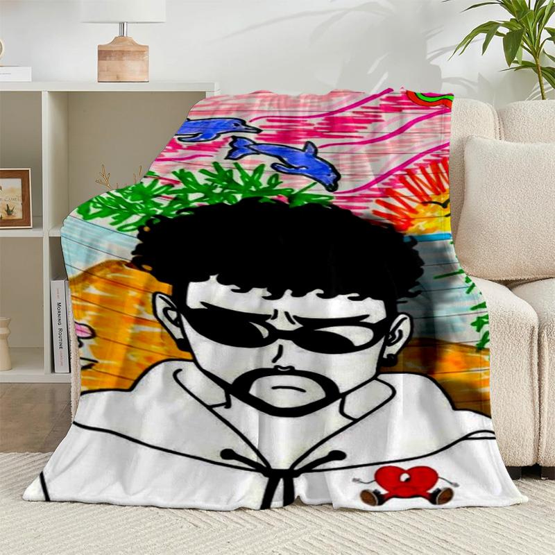 1PC Bad Bunny Collage Flannel Blanket Gift, Suitable for Both Men And Women, Soft Ideal for Beds And Sofa, Birthday Or Christmas Gift