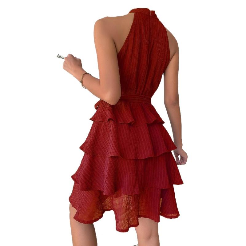 Новое летнее европейское и американское женское платье без рукавов с рюшами и висячим вырезом с круглым вырезом, платье S-XL