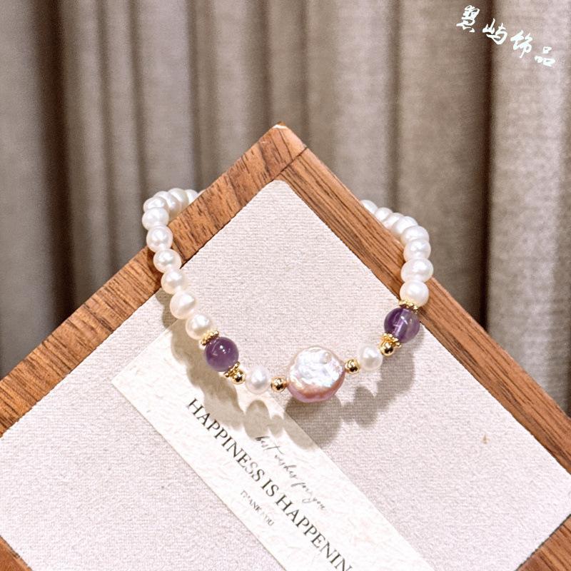 baroque pearl bracelet Amethyst and freshwater pearl jewelry Natural and elegant style