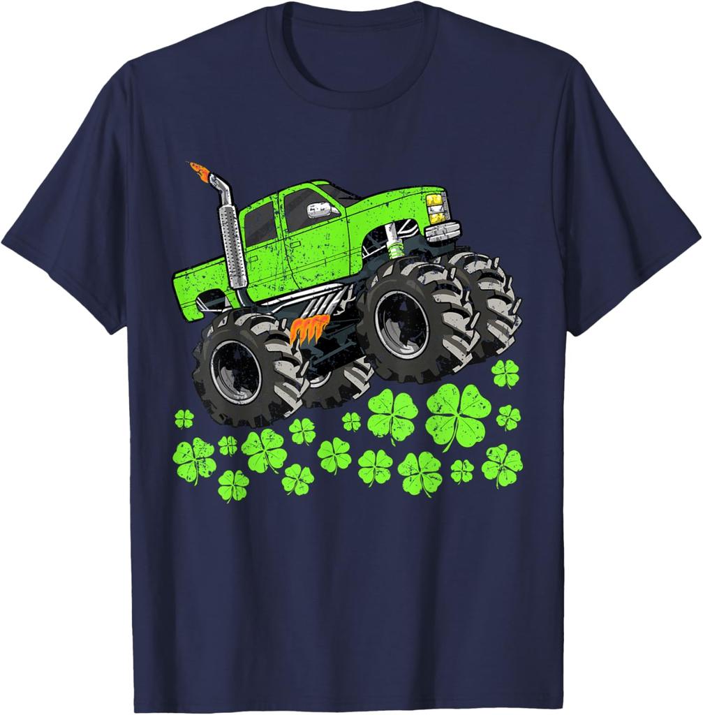 Футболка с графическим принтом Monster Truck ко Дню Святого Патрика Зеленый Клевер Повседневные Топы с Коротким Рукавом