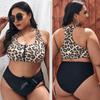 Leopard Print Multi-color Zipper Swimsuit Women's Top Sexy Plus Size Swimsuit 4XL