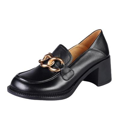 Женские туфли-лодочки из воловьей кожи, кожаные лоферы с металлической цепочкой, обувь для ленивости