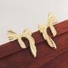 Gold Color Irregular Bowknot Stud Earrings for Women Imitation Pearl Beads Curved Metal Twisted Unusual Small Earrings 2026 New