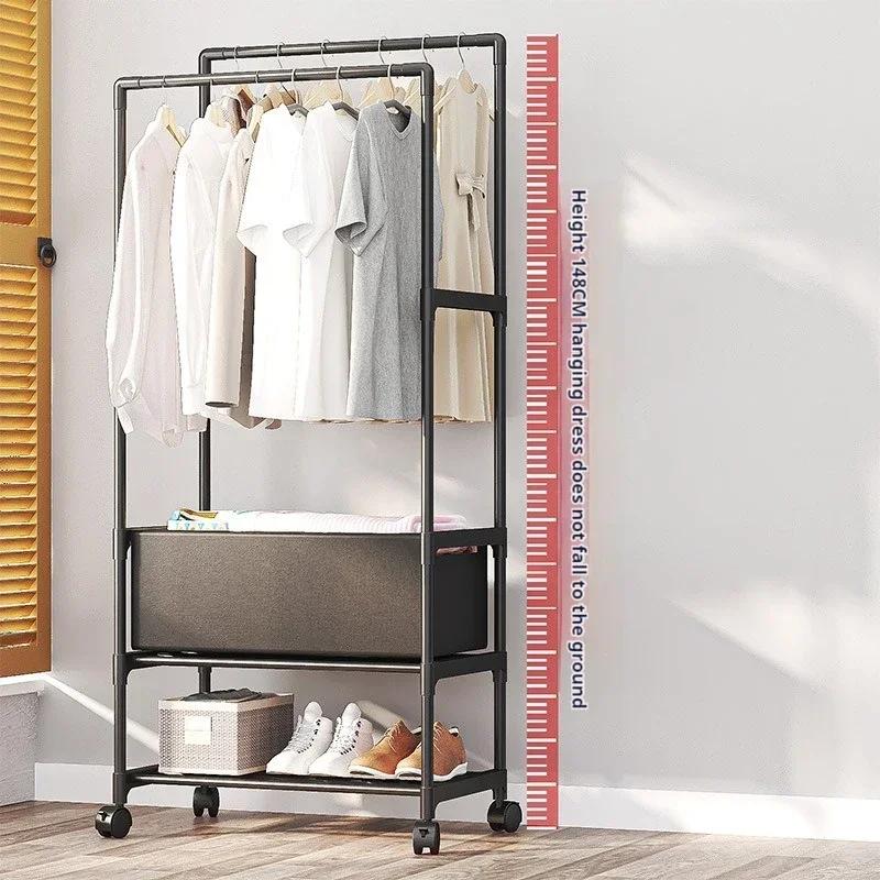 Вешалка для одежды Передвижная Двойная Полка для одежды Простая Штанга Одежда Напольная Спальня Телескопические Напольные Вешалки Хранение Вешалка для одежды
