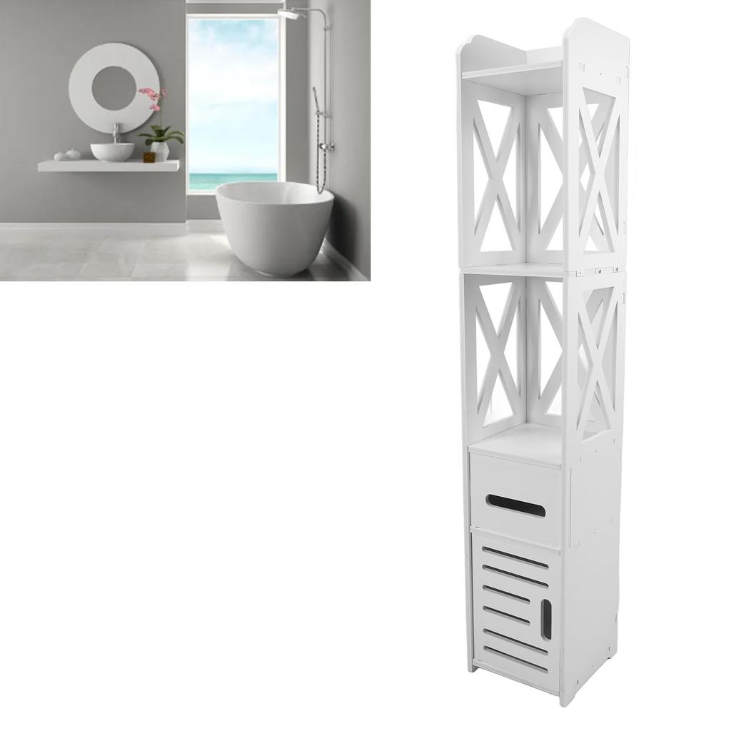 120 X 20 X 20cm Small Bathroom Storage Cabinet Narrow Corner Slim Toilet Paper Shelves with Drawer Door