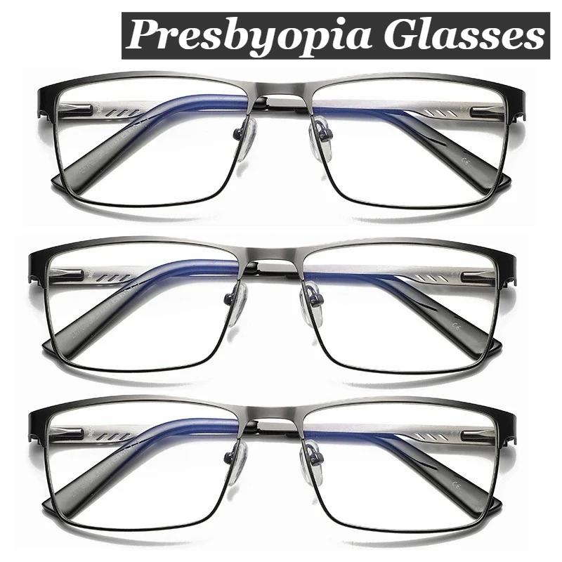 Unisex Fashion Square Metal Large Half Frame Reading Glasses Stylish Blue Light Blocking Eye Protection Presbyopia Glasses
