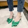 Spring and Summer Women's Shoes Korean Silk Satin Pointed Bow Tie Slippers Baotou Flat Heel Sets Semi Slippers