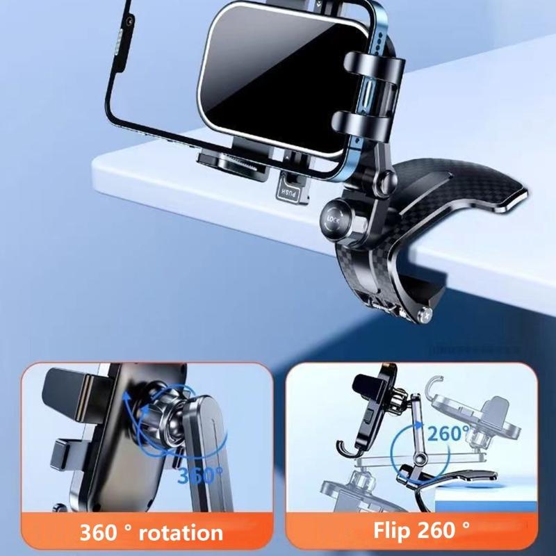 Car Clip Type Dashboard Mounted Phone Holder Shockproof Cellphone Holder Mount Automotive 360 Degree Rotating Stand