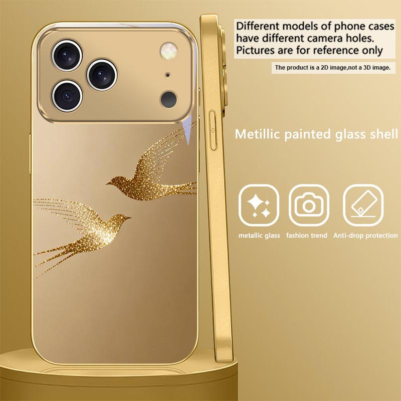 Золотая летящая птица Для IPhone 17 Pro Max 16 17 Pro 15 Pro 14 13 Plus 12 Mini 11 Pro Max XR 16E 17 Air Золотой стеклянный чехол для телефона