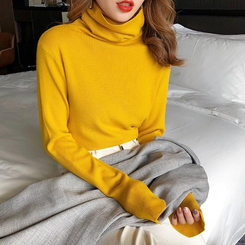 Осенне-зимняя модная женская узкая эластичная повседневная водолазка с длинным рукавом, свитер, женские трикотажные рубашки, пуловер