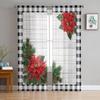 Winter Poinsettia Flower Vintage Sheer Curtains For Kids Bedroom Living Room Voile Curtains Xmas Kitchen Tulle Curtain