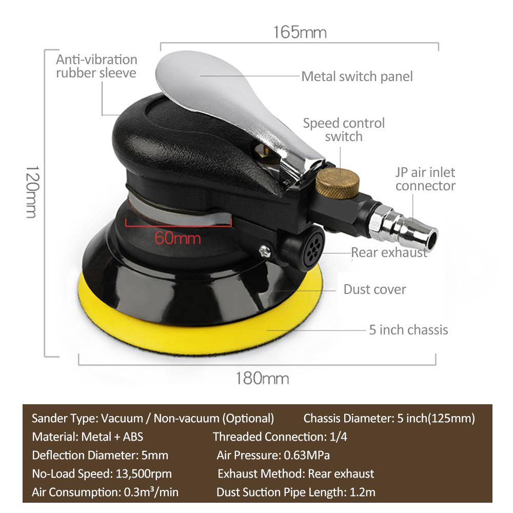 5"" Air Random Orbital Sander Heavy Duty Pneumatic Palm Sander Polishing Grinding Sanding for Car