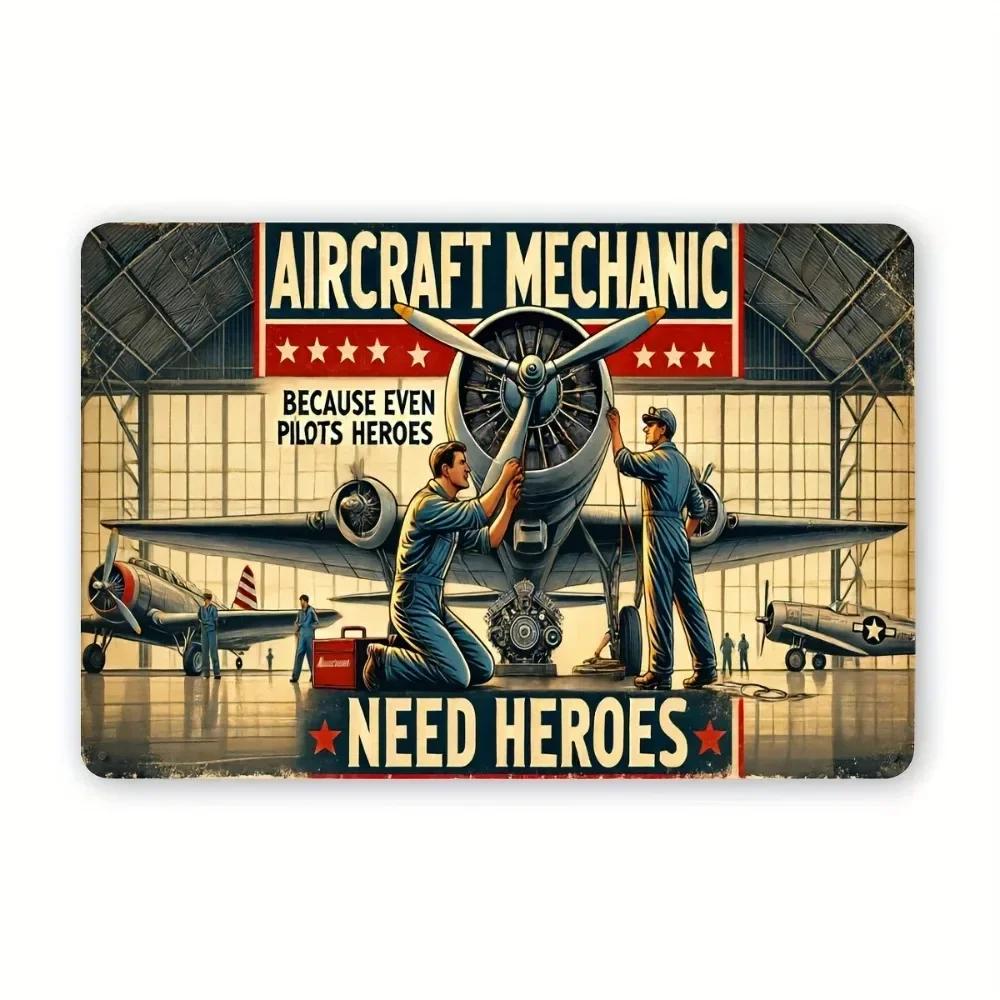 "АэроГардиан Про": Винтажная алюминиевая табличка «Авиамеханик» | Настенное искусство военной авиации для ангаров и зон технического обслуживания"