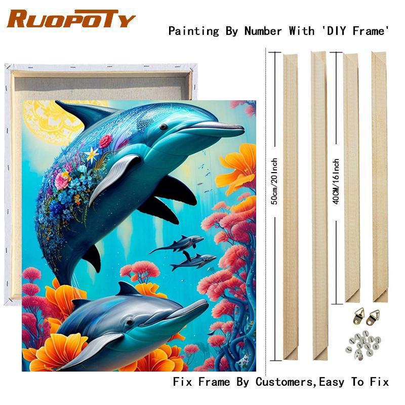 Рамка «сделай сам», картина по номерам, Дельфин, животные, картина по номерам для взрослых, наборы, картина «сделай сам», для украшения дома, 40x50