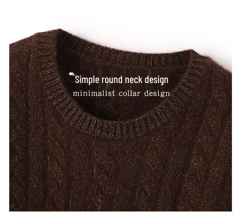Women's 2024 Cashmere Cable Knit Crew Neck Sweater, Versatile Twisted Base Layer for Autumn/Winter