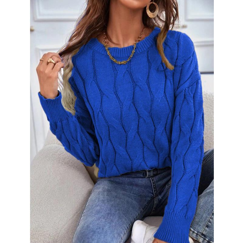 Womens Knitwear Cable Knit Sweater Autumn Round Neck Long Sleeve Pullover Tops Ladies Winter Casual Loose Jumper
