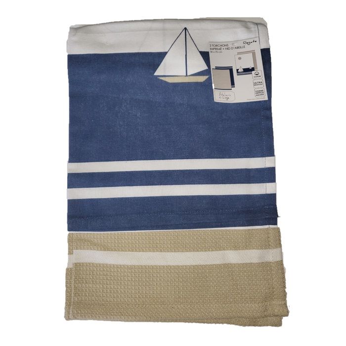 Lot de 2 torchons 50 x 70 cm Bateau regate