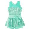 Kids Sleeveless Sequined Dancewear Gymnastics Leotard Girls Ballet Figure Skating Dress Modern Rave Jazz Dance Costume