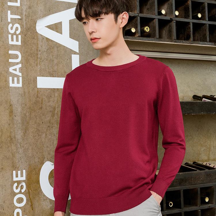 Мужской модный вязаный свитер с круглым вырезом, елочка, осень-зима, свободный, однотонный, вязаный, простой, повседневный, для ношения под низ, больших размеров