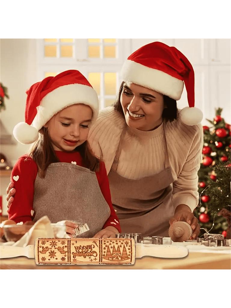 Рождественская скалка из натурального дерева с лазерной гравировкой «Снежинка и лоза» - Инструмент для выпечки праздничного печенья, на День благодарения, Рождество.