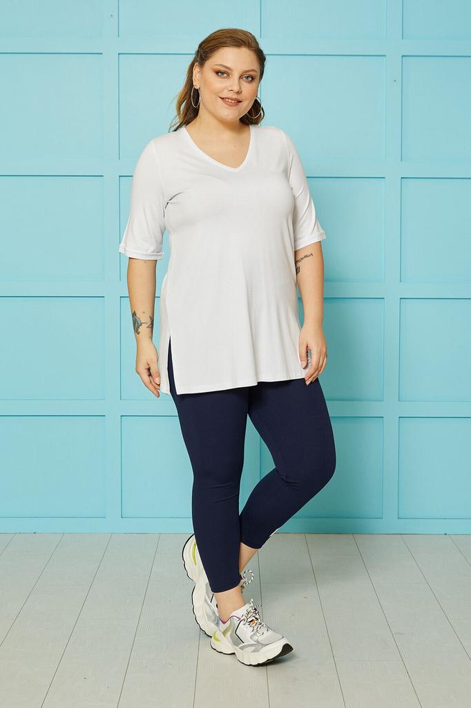 Женская стильная футболка большого размера, свободная базовая футболка с v-образным вырезом