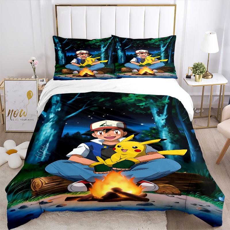 3pcs Pokemon, Pikachu Duvet Cover Set, Includes 1 Duvet Cover and 1/2 Pillowcases (No Insert) yy251104237