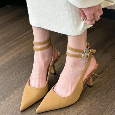 Женские пикантные туфли-лодочки, дизайнерские сандалии на среднем каблуке с пряжкой, летние туфли на пятке, новое праздничное платье, шлепанцы с острым носком, женские тапочки