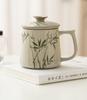 Hand-painted Emerald Green Wenzhu Ceramic Mug with Lid Tea Separation Office Cup, High-end Tea Drinking Cup Personal