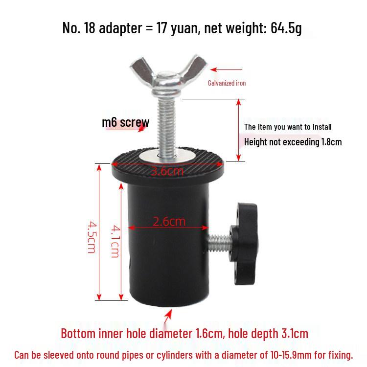 Live Broadcast Photography Light Stand Adapter – 1/4" Screw Tripod Bracket for Background and Horizontal Pipe Conversion.