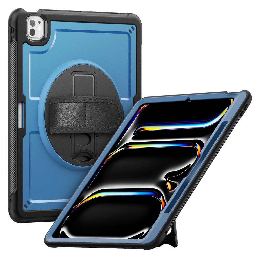 For iPad Pro 13 (2025)/13 (2024) Case Kickstand PC + TPE Tablet Cover with Hand Strap and Shoulder Strap