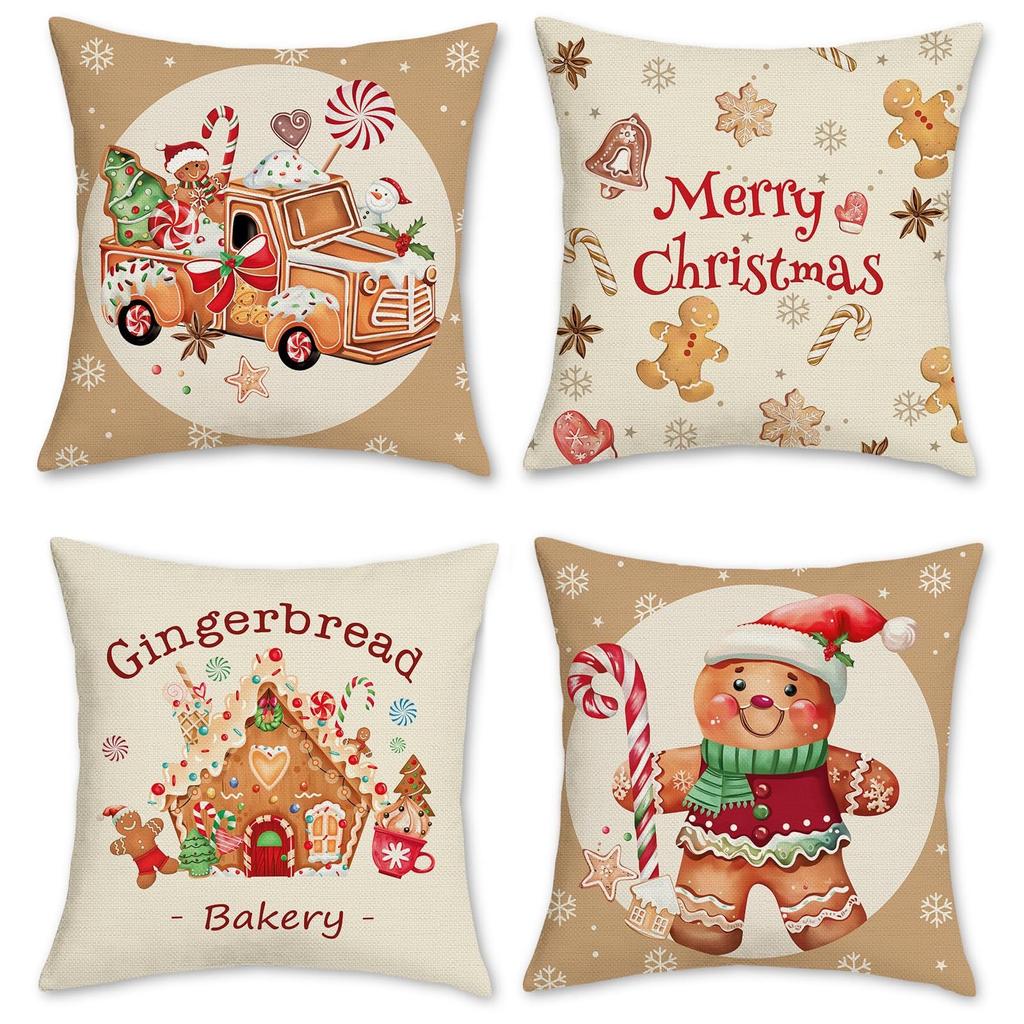 Christmas Pillowcase Cartoon Cookies Little Man Snowflake Christmas Tree Home Sofa Pillowcase