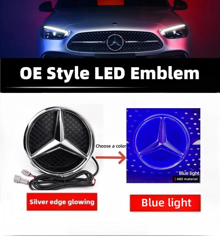 Автомобильная наклейка Горячая 2026 Новая Для Benz Звездный Эмблема на Переднюю Решетку для Автомобиля Белый, Синий и Светодиодная Подсветка Логотипа для Mercedes Benz W20