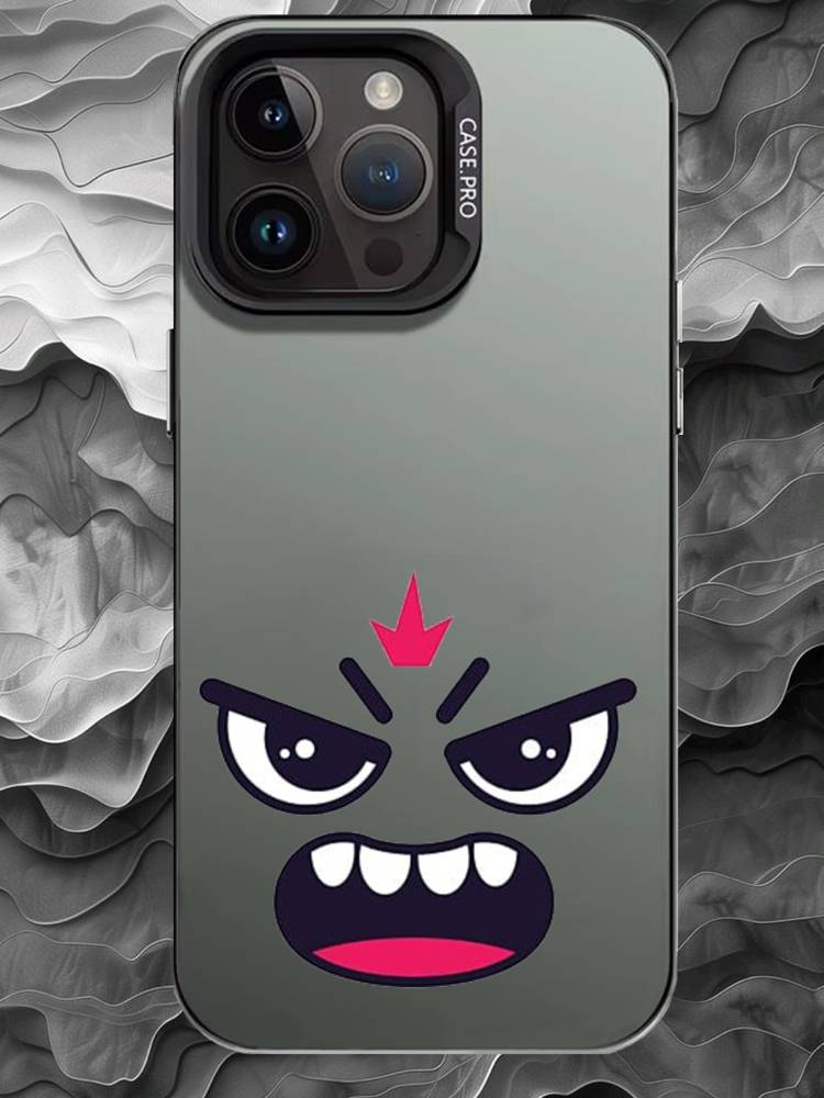 Чехол для телефона с мультяшным выражением лица Для iPhone 17 16 15 14 13 12 11 Pro Max Plus Серебристый Матовый Черный Чехол