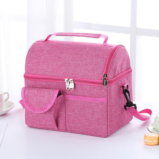 Lunch Storage Bag Large Capacity Double Layer Zipper Closure Reinforced Handle Design Waterproof Thermal Insulation Lunch Bag