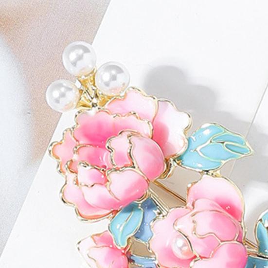 Yousheng Brooch Pin Flower Shape Faux Pearls Decor Enamel Pin Fine Craftsmanship Collar Coat Badge Clothing Decoration