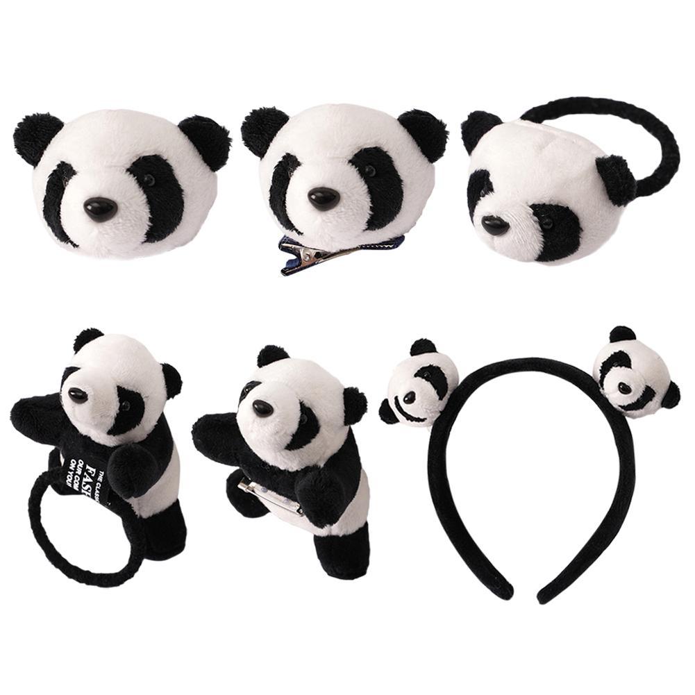 Cute Plush Panda Headband Brooch Hair Rope 3D Animal Bear Brooch Accessories Headdress Clips Lo A5D9