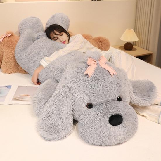 Большая плюшевая игрушка-собака, милая мягкая кукла-подушка с бантом 130/160 см, мягкая, приятная на ощупь кукла-собака для детей, девочек, большая, уютная подушка для отдыха в постели
