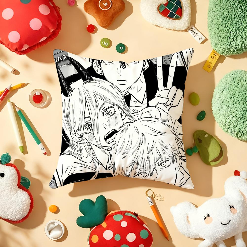 Anime CChainsaw MMan Cushion Cover Plush Fabric Soft DoubleSided Printed Sofa Warm Winter Home Gift Pillow Cover