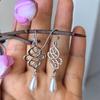 Silver Celtic Knot Eternity Filigree Teardrop Pearl Dangle Earrings