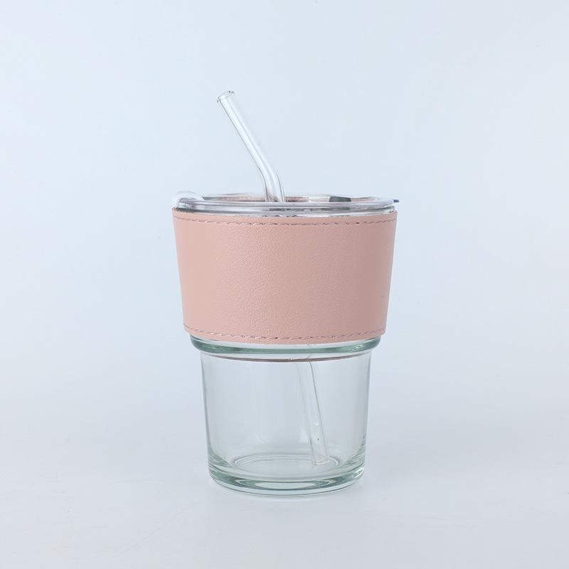 Vertical Pattern Bamboo Cup Glass Transparent Household Striped Water Cup Office Straw Cup with Lid Ins Style Coffee Cup