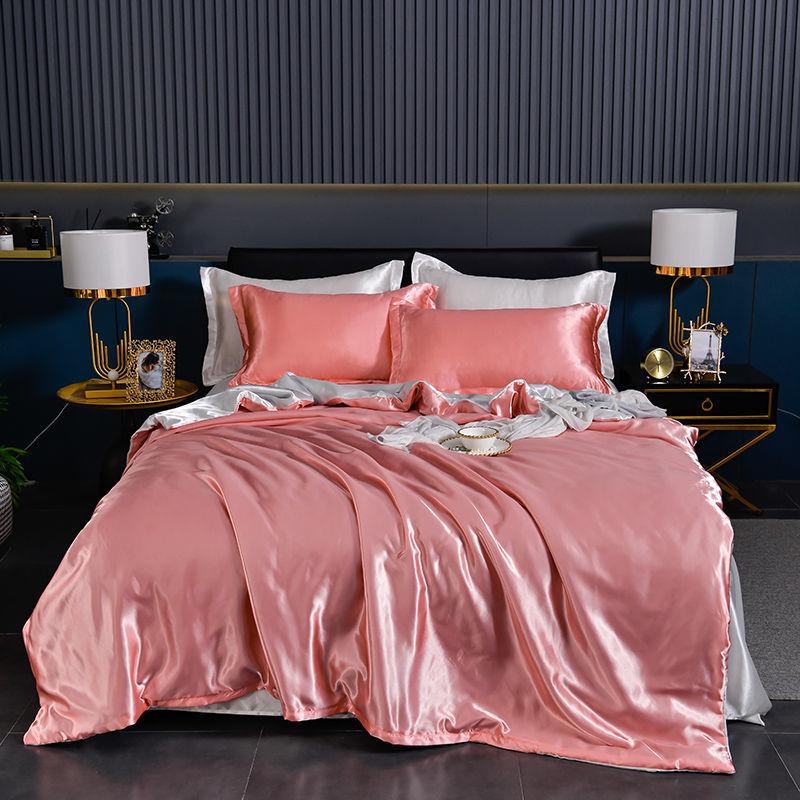 Luxury Blending Natural Mulberry Silk Duvet Cover Set with Fitted Sheet High-end Satin Silky King Size Bedding Set Queen Bed Set