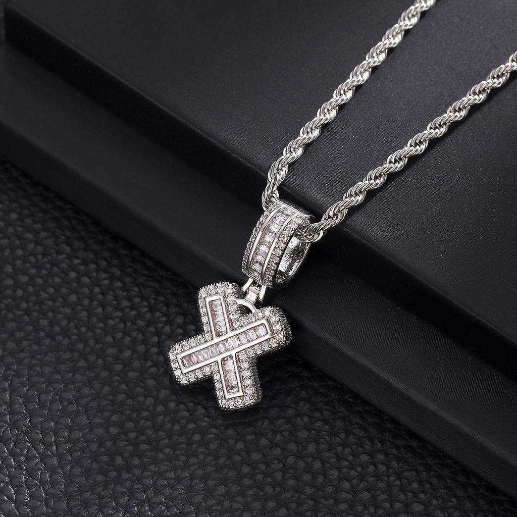 Zircon Inlaid Rock Sugar Initial Pendant Necklace - European & American Hip-Hop Style