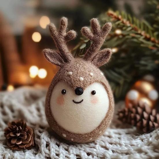 Felt Reindeer Figurine Handmade Elk Christmas Decoration Cute Small Wool Felt Crafts for Winter Holiday Tiered Tray Home Table Decor