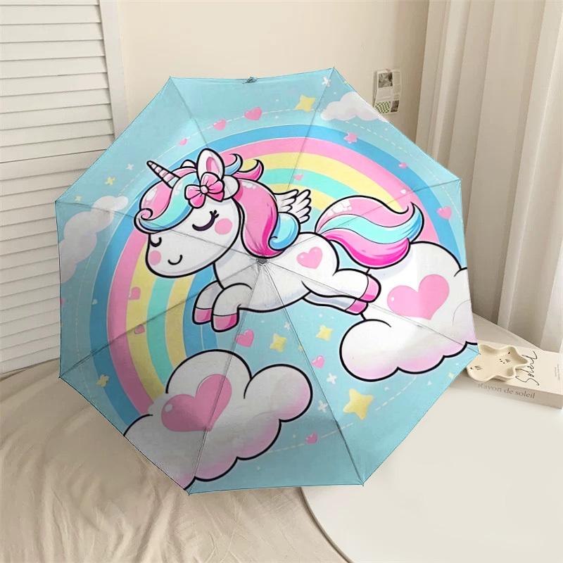 1PC Unicorn Rainbow Umbrella-8-Rib Reinforced Portable Folding Travel Suitable for All Seasons Outdoor Daily Use-Z0402