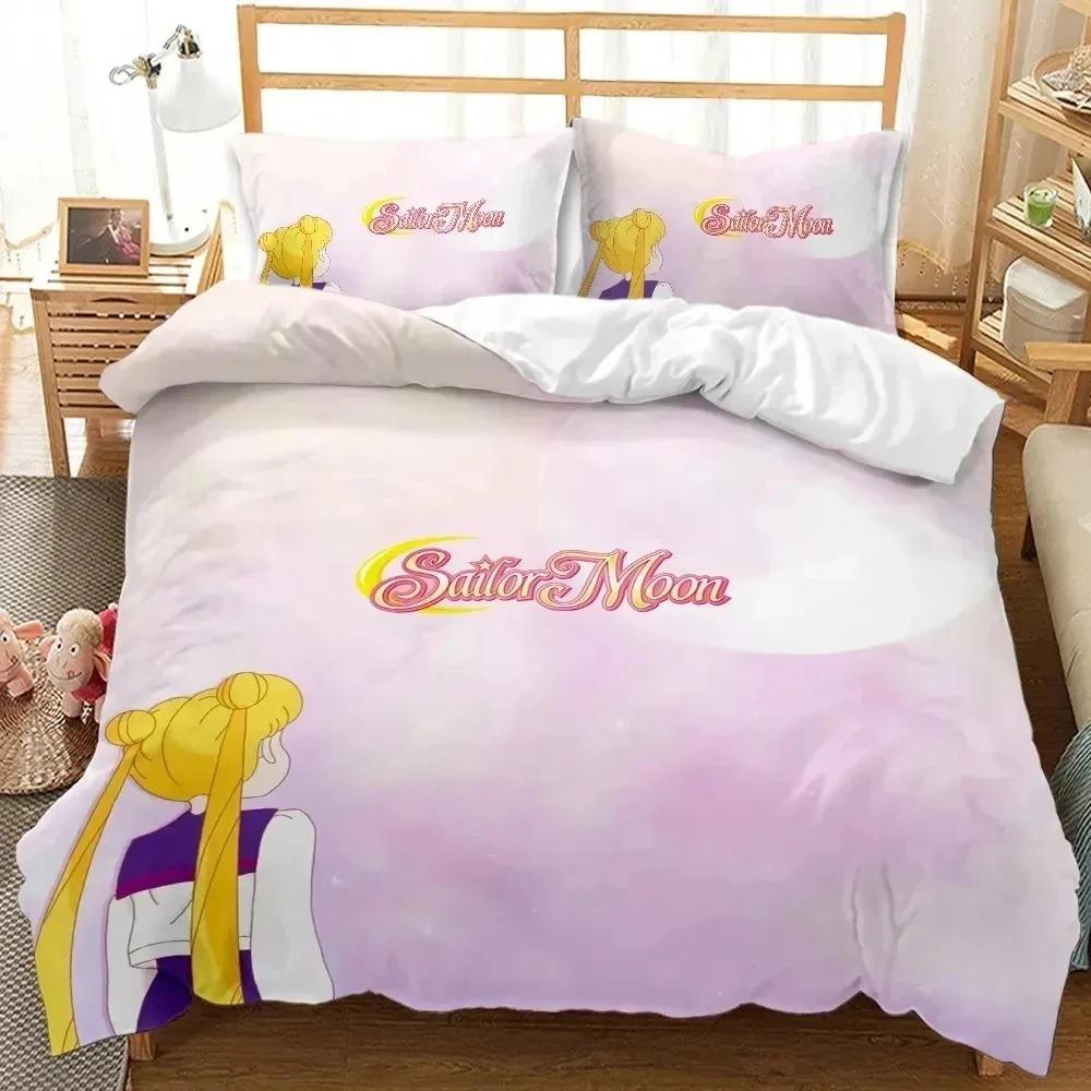 Мультяшный Постельный Комплект S-Sailor-M-Moon, Подарок Пододеяльник Наволочка для Мальчика и Девочки, Домашний Спальный Комплект Большой Кинг 260x220см