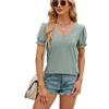 GMXIA Women's Fashion Casual Summer Spring Solid Color Print Short Sleeve U-Neck Loose Fold Blouses & Shirts